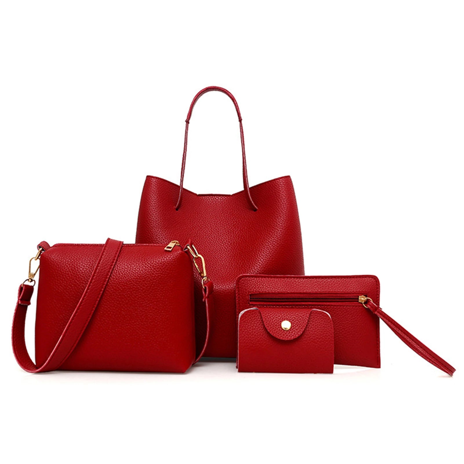 4pcs/set Solid Color Leather Handbags Waterproof Casual Leather Handbags for Women Girls Dating Shopping Peaceful Pleasures Health and Wellness Golden frame double