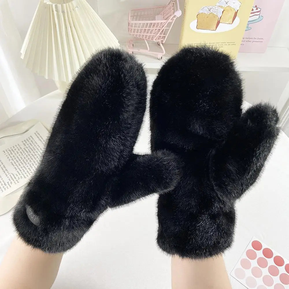 Anti-cold Keep Warm Thickened Gloves Winter Solid Color Warm Gloves Students Fashionable and Cute Multi-finger Windproof Gloves Peaceful Pleasures Health and Wellness black