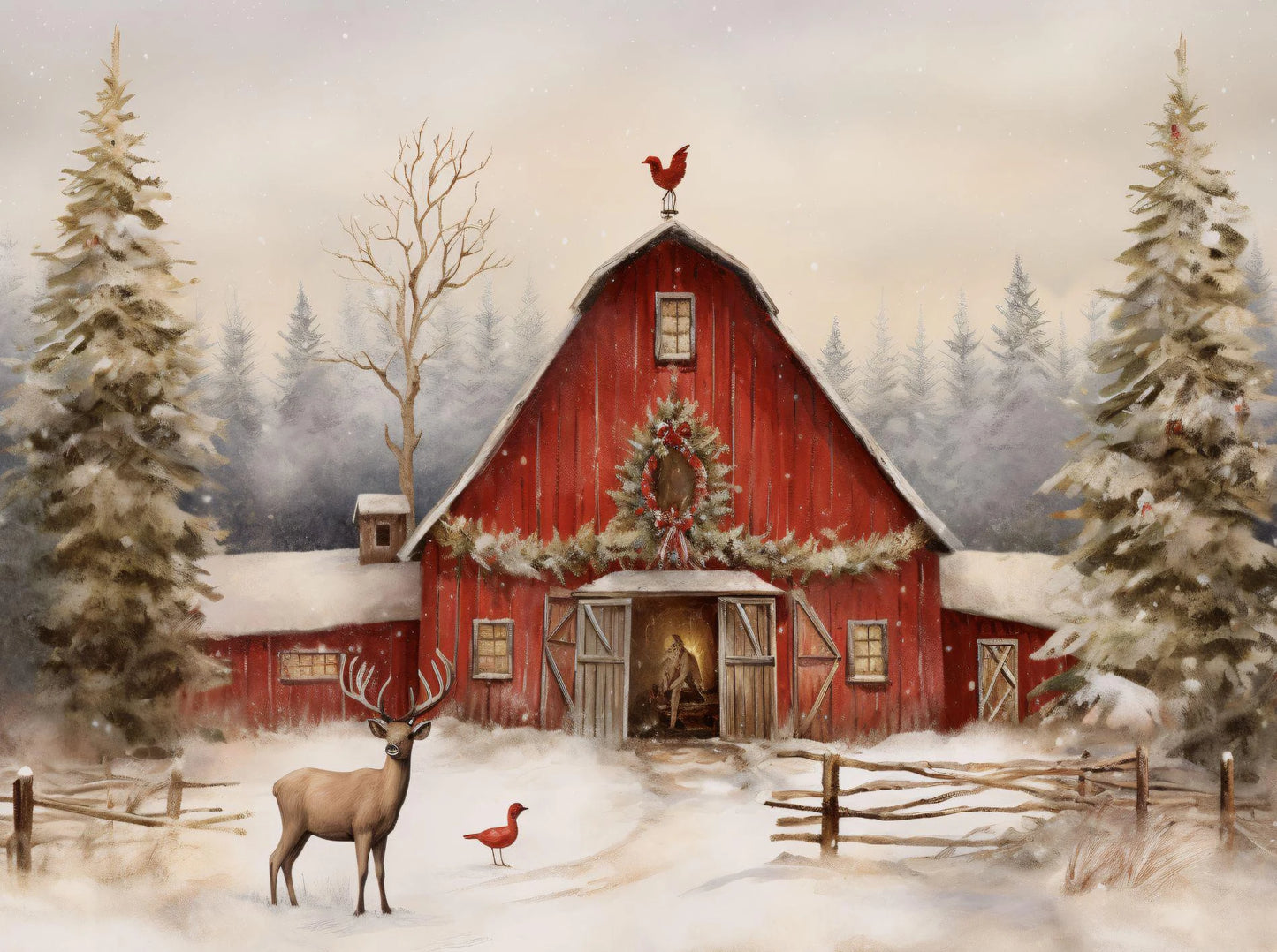 Vintage Christmas Train Holiday Winter Snow Farmhouse Town Village Poster Print Canvas Painting for Living Room Home Decor Peaceful Pleasures Health and Wellness 4 40x50cm Unframed