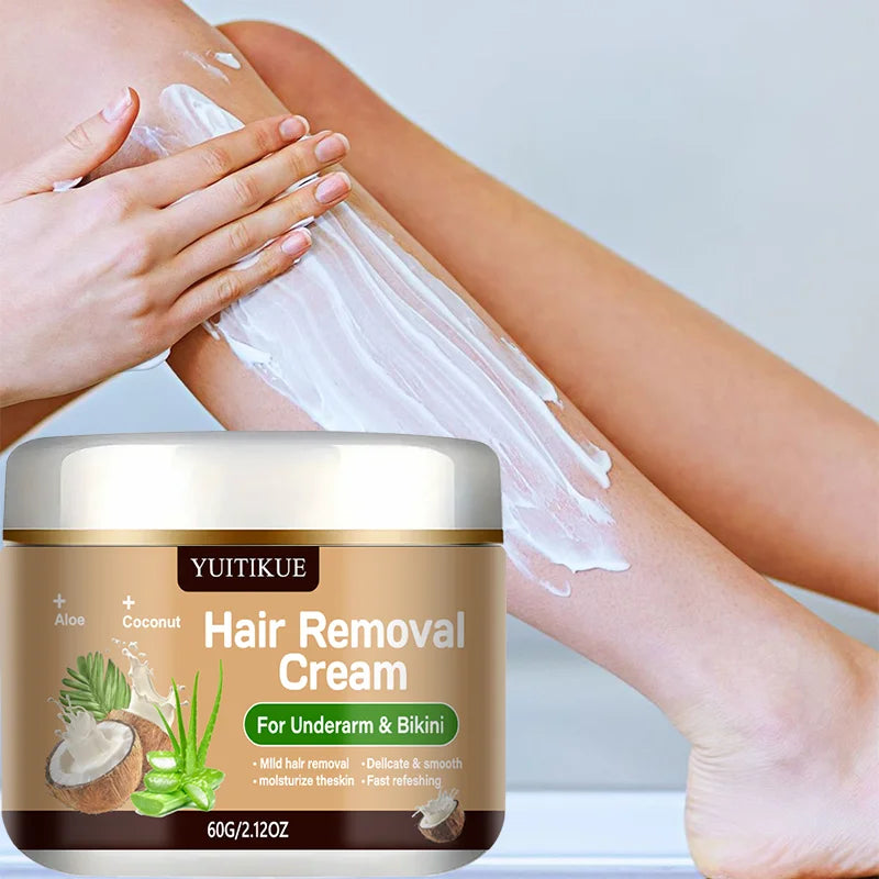 Yuitikue Underarm & Bikini Hair Removal Cream, 60g Aloe & Coconut Infused Hair Remover for Delicate & Smooth Skin, Moisturizing Peaceful Pleasures Health and Wellness