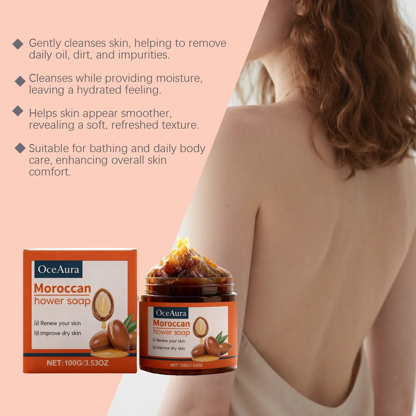 OceAura Moroccan Black Soap – Exfoliating Moisturizing Body Wash