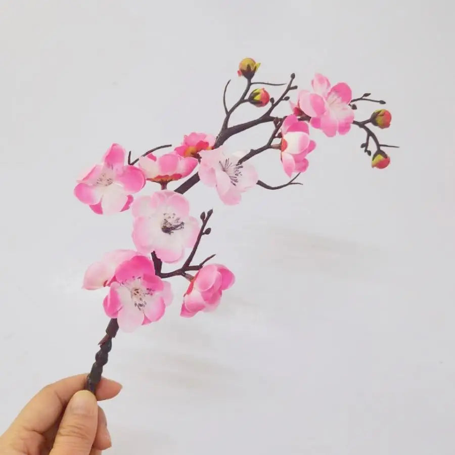 Silk Plum Blossom Peach Branch Artificial Flowers – Home Decor