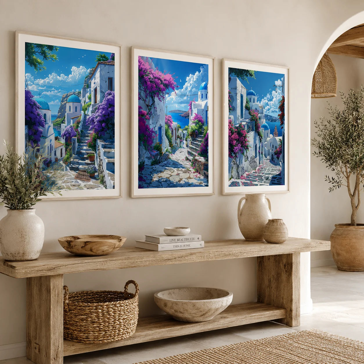Santorini Greece Canvas Wall Art | Nordic Landscape Print Canvas Wall Art Peaceful Pleasures Health and Wellness