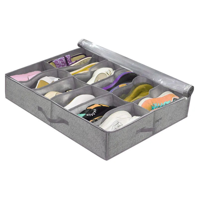 Shoe organizer, foldable, compartmentalized storage, dustproof and moisture-proof, better placement of anti-seasonal shoes Peaceful Pleasures Health and Wellness Linen Gray