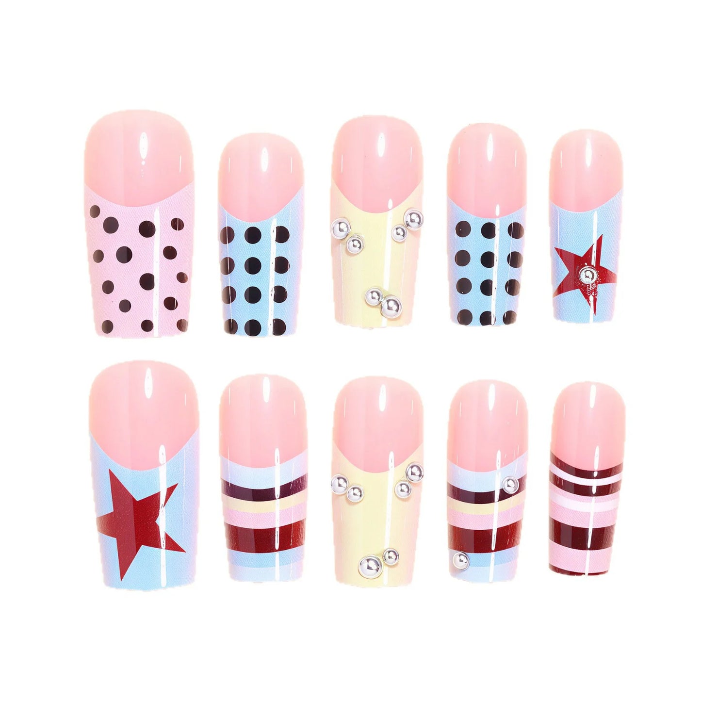 24pcs Y2k 3D Silver Bead Decor Press On Nails Coffin False Nails For Parties Elegant French Polka Dot Manicure Art Kits Wearable Peaceful Pleasures Health and Wellness