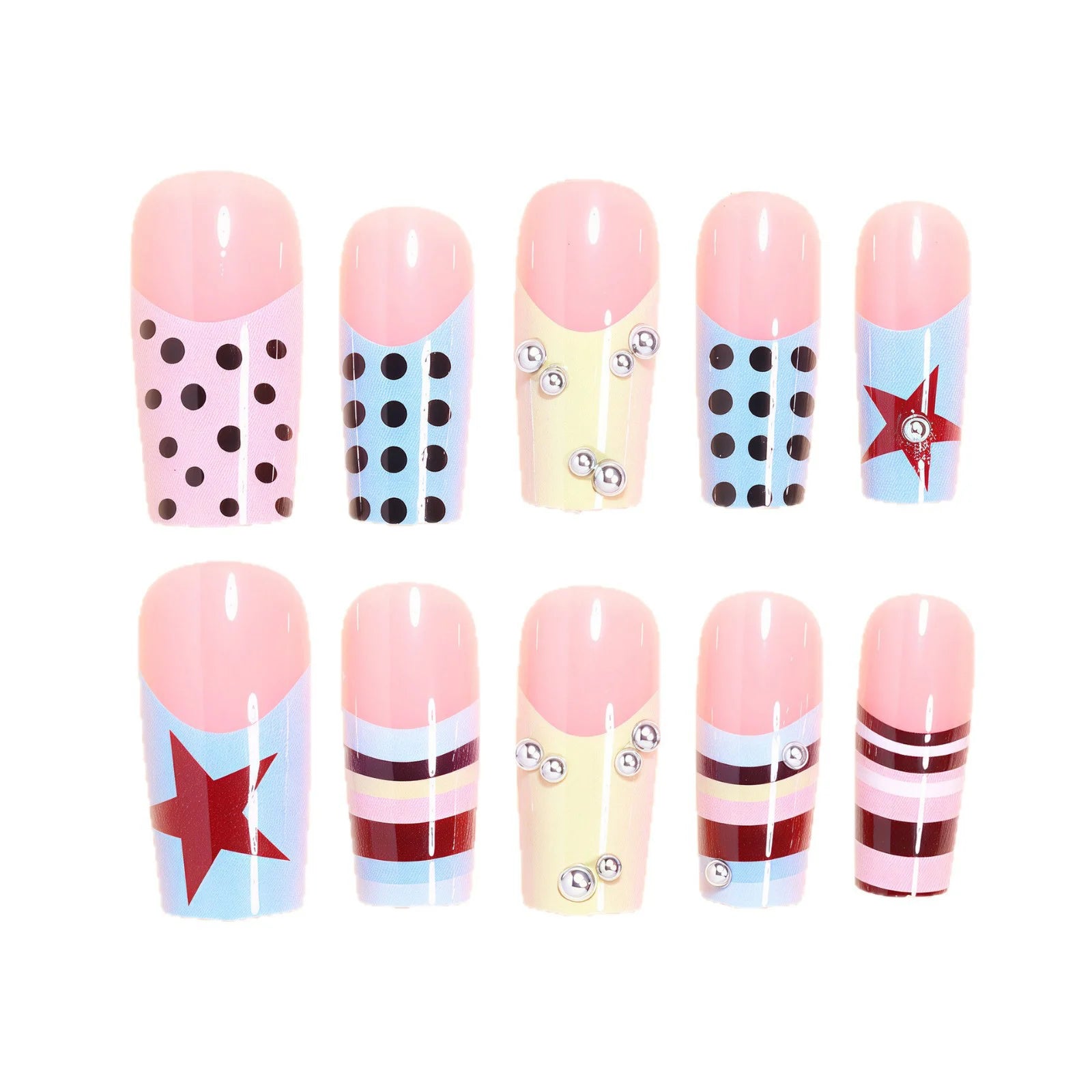 24pcs Y2k 3D Silver Bead Decor Press On Nails Coffin False Nails For Parties Elegant French Polka Dot Manicure Art Kits Wearable Peaceful Pleasures Health and Wellness