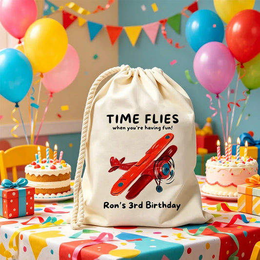 Personalized Airplane Birthday Favor Bags for Kids | Canvas Party Favor Bag Peaceful Pleasures Health and Wellness