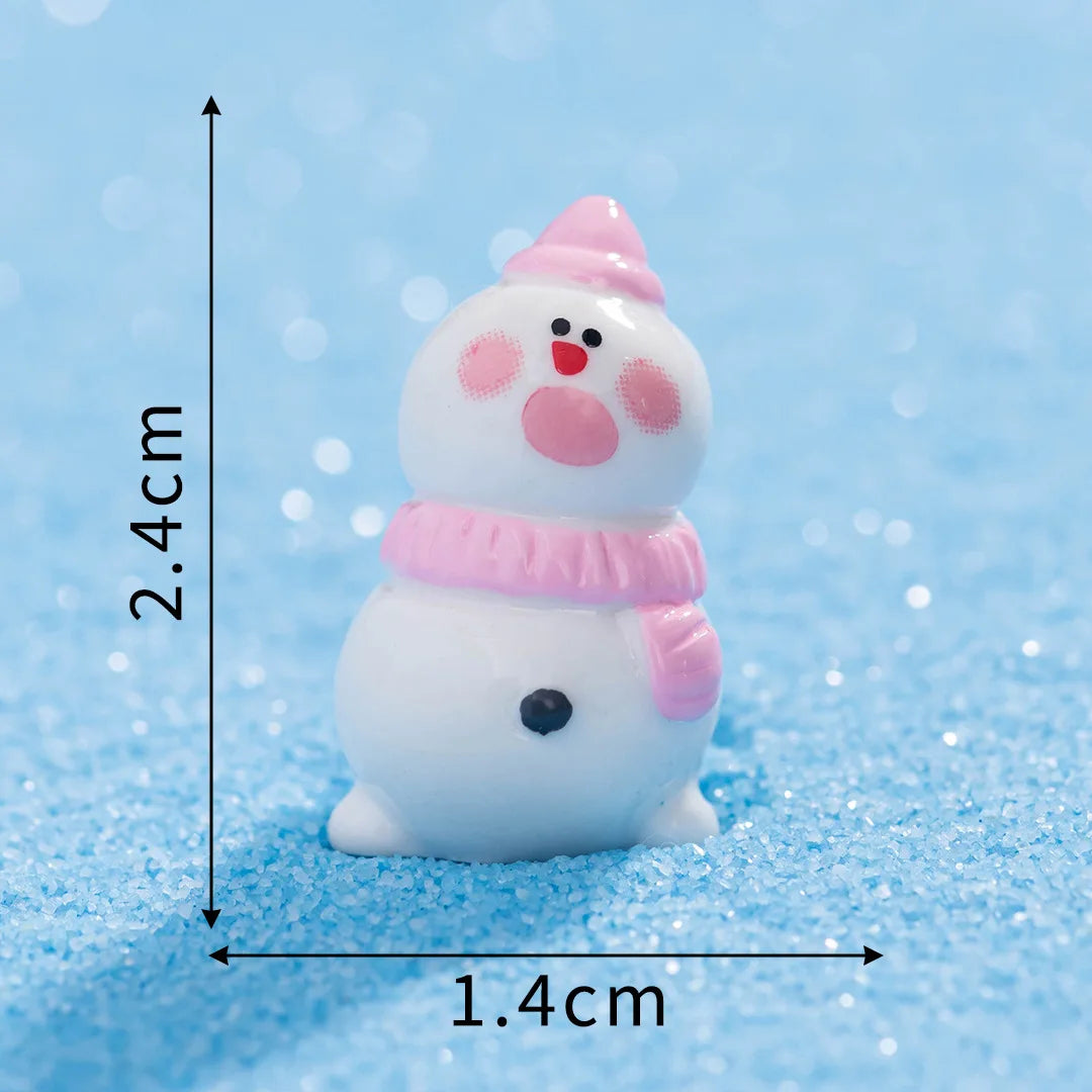 1PCS Mini Christmas Snowman Figurine Cartoon Snow Rabbit Micro Landscape Ornament Fairy Garden Home Decoration Accessories Peaceful Pleasures Health and Wellness 2 pink snowmen