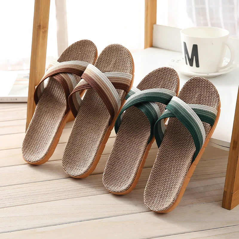Men's Linen Indoor Slippers – Anti-Slip, Silent & Cool