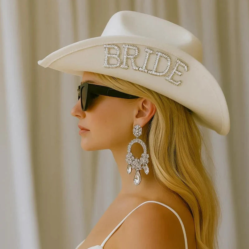 Bride Pearl White Cowboy Hat | Western Bachelorette Wedding Bridal Cowboy Hat Peaceful Pleasures Health and Wellness