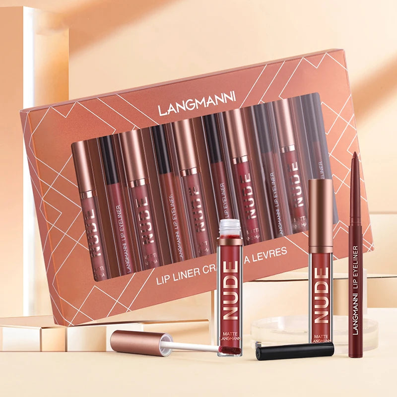 12 Piece Lip Liner and Lip Gloss Set Non-Sticky Matte Lip Liner Lip Gloss Set Moisturizing glossy, long-lasting non-removal Gift Peaceful Pleasures Health and Wellness