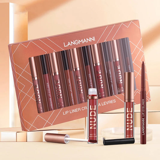 12 Piece Lip Liner and Lip Gloss Set Non-Sticky Matte Lip Liner Lip Gloss Set Moisturizing glossy, long-lasting non-removal Gift Peaceful Pleasures Health and Wellness