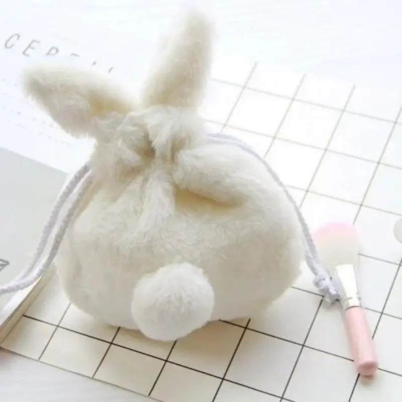 Cute Bunny Ear Drawstring Bag – Kawaii Plush Cosmetic Pouch