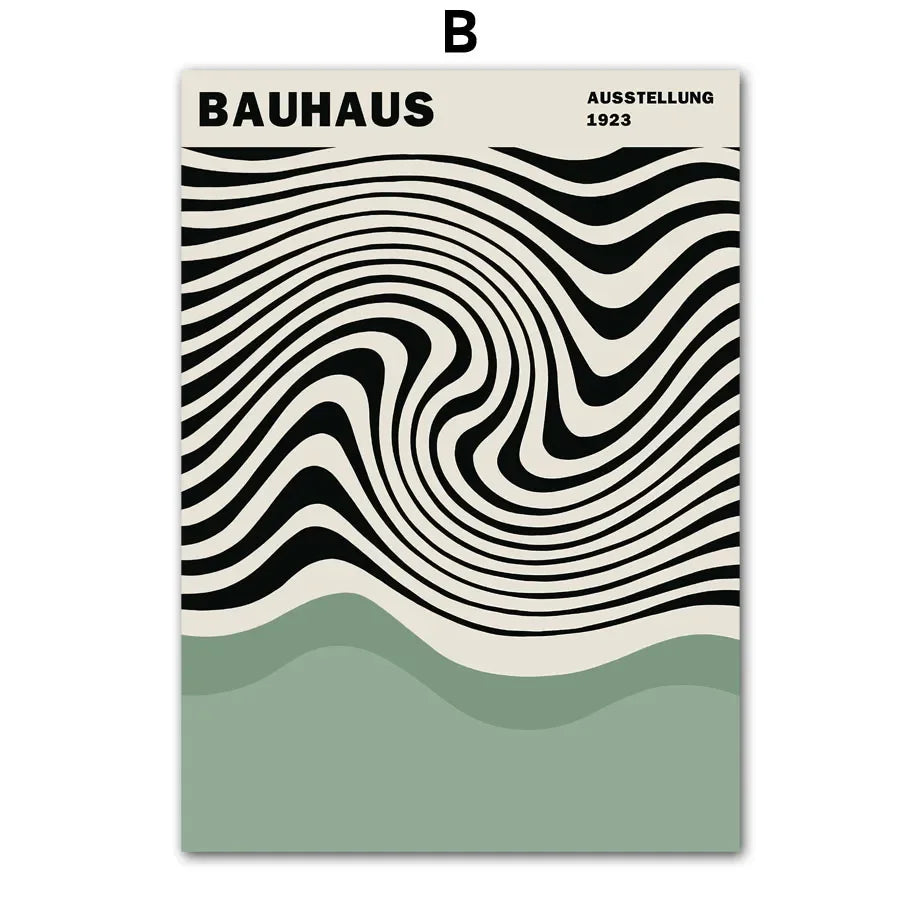 Scandinavian Bauhaus Green Color Block Canvas Wall Art Print