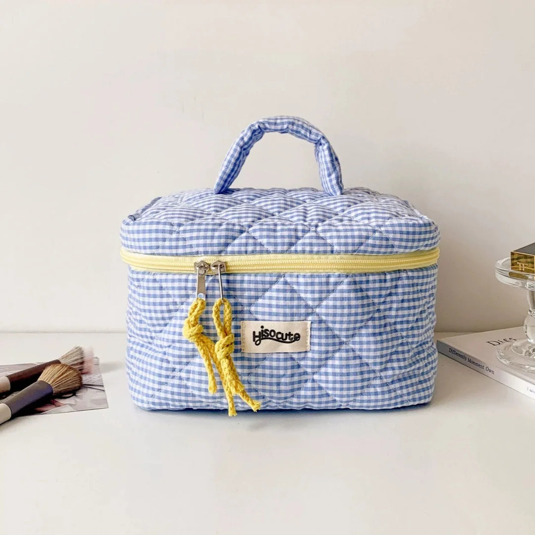 3-Piece Plaid Cosmetic Bag Set – Large Capacity Toiletry Organizer