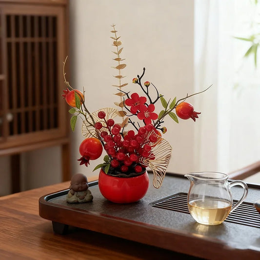 Red Persimmon Artificial Bonsai | New Year Home Decor Gift Artificial Potted Bonsai Oasis Select
