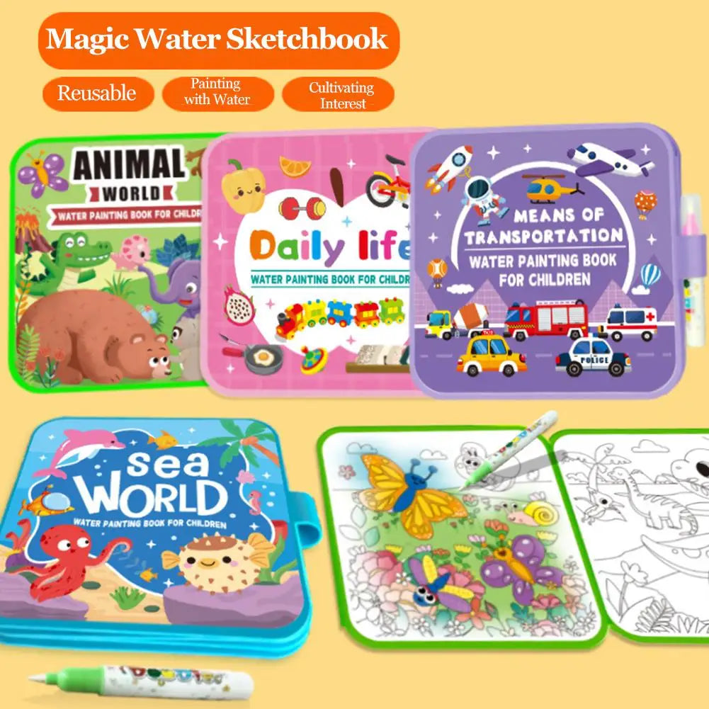 Magic Water Drawing Book for Kids – Reusable Coloring Book