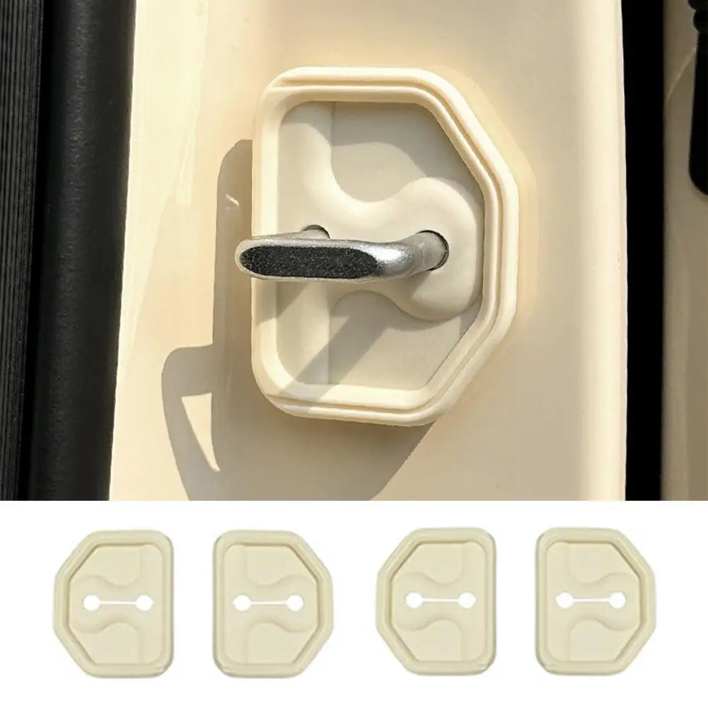 4Pcs Silicone Car Door Lock Cover Pad Anti Vibration Shock Absorber Door Lock Buckle Protector Anti-Collision Soundproof Damper Peaceful Pleasures Health and Wellness A