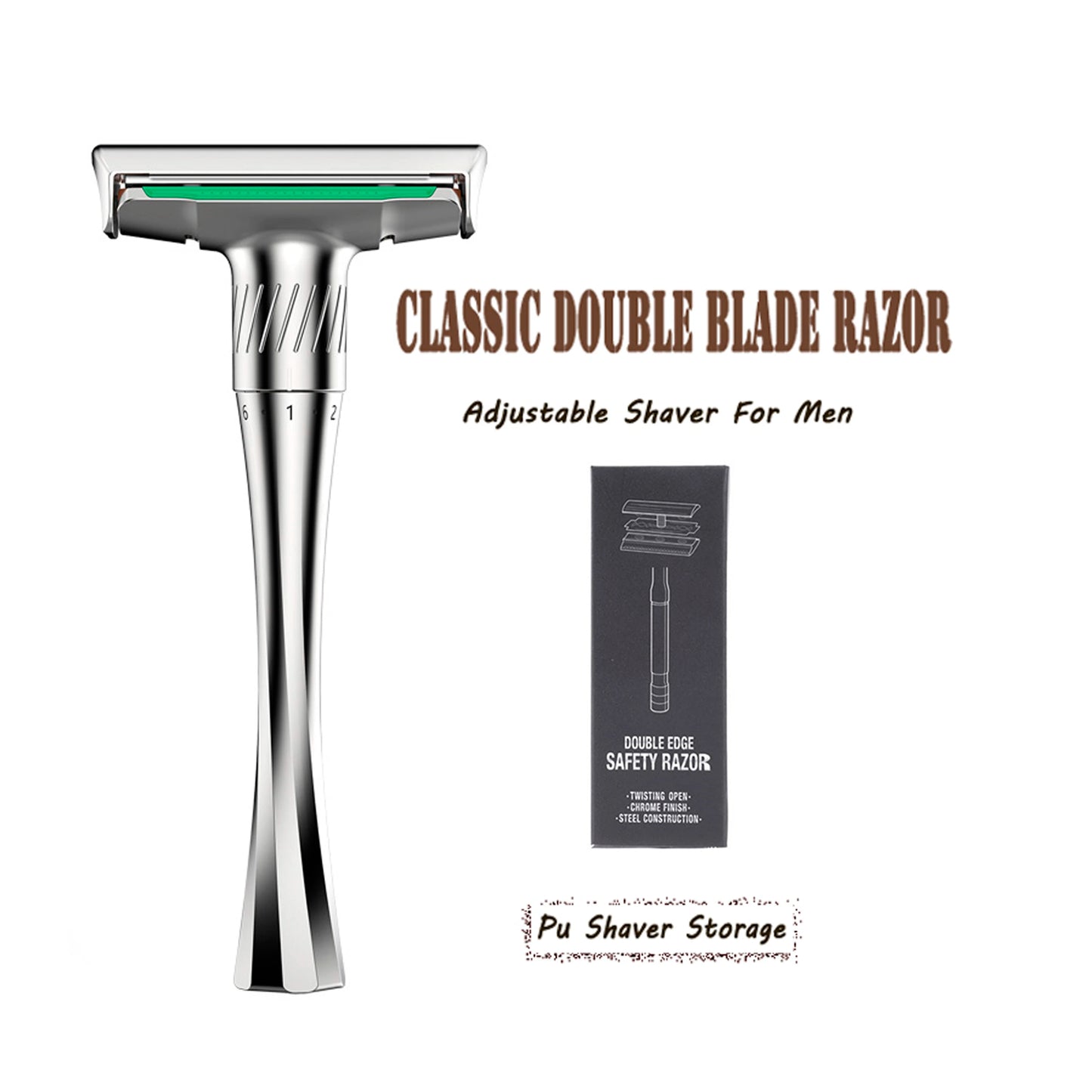 Adjustable Double Edge Safety Razor + 5 Titanium Blades