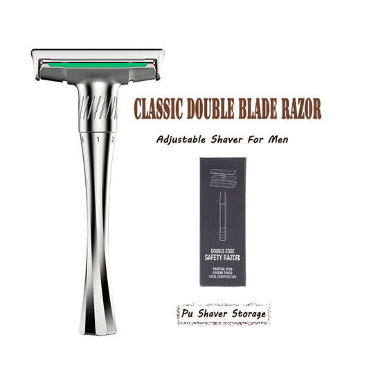 Adjustable Double Edge Safety Razor + 5 Titanium Blades Safety Razor Peaceful Pleasures Health and Wellness