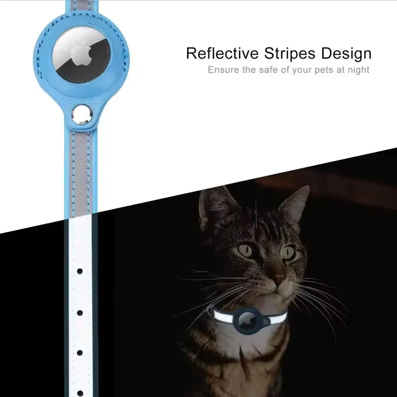 Leather Pet Collar with Apple AirTag Holder | Dog & Cat