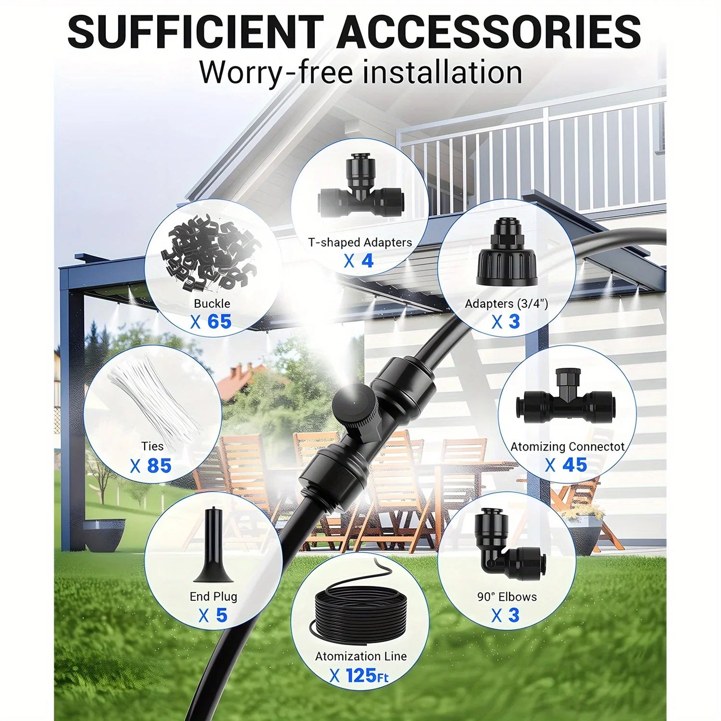 60FT Misters for Outside Patio Misters for Cooling (22 Mist Nozzles) Outdoor Water Patio Hose Greenhouse Mister System Outside Peaceful Pleasures Health and Wellness 125FT