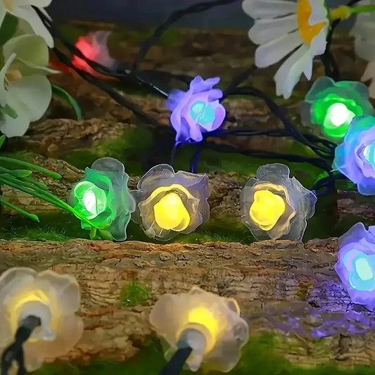 Solar Rose LED Fairy String Lights | 8 Modes, IP65, Garden Decor