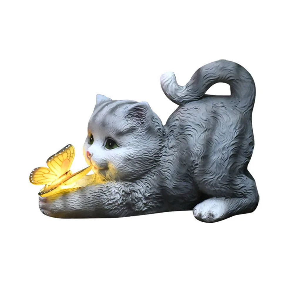 Solar Cat Garden Statue with Butterfly Light | Yard Decor