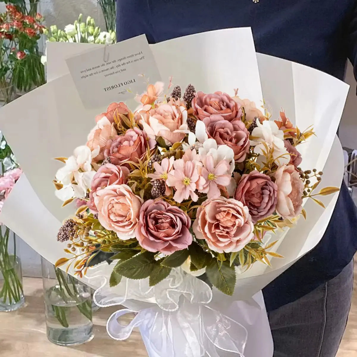 Silk Rose & Peony Artificial Bouquet – Wedding & Home Decor