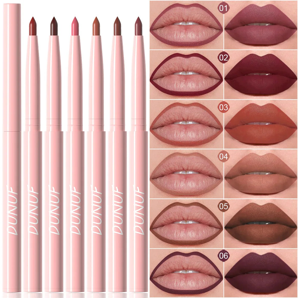 DUNUF 6-Piece Matte Lip Liner Set – Waterproof, Long-Lasting