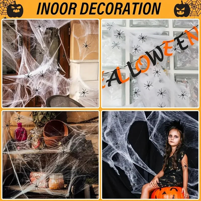 Halloween Stretchy Spider Web Cobweb Decoration Prop – 1–20 PCS