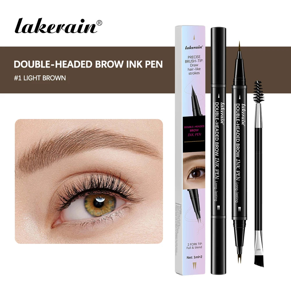 2&1 Pronged Eyebrow Pencil Waterproof Double-Headed Long Lasting Smudge Proof 2 End Design for Natural Brows Easy Application Peaceful Pleasures Health and Wellness color1 LIGHT BROWN