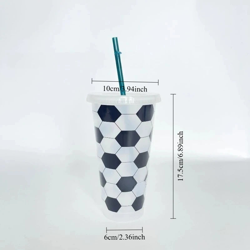 Football Design Straw Cups 710ml | Leak-Proof Reusable Tumbler