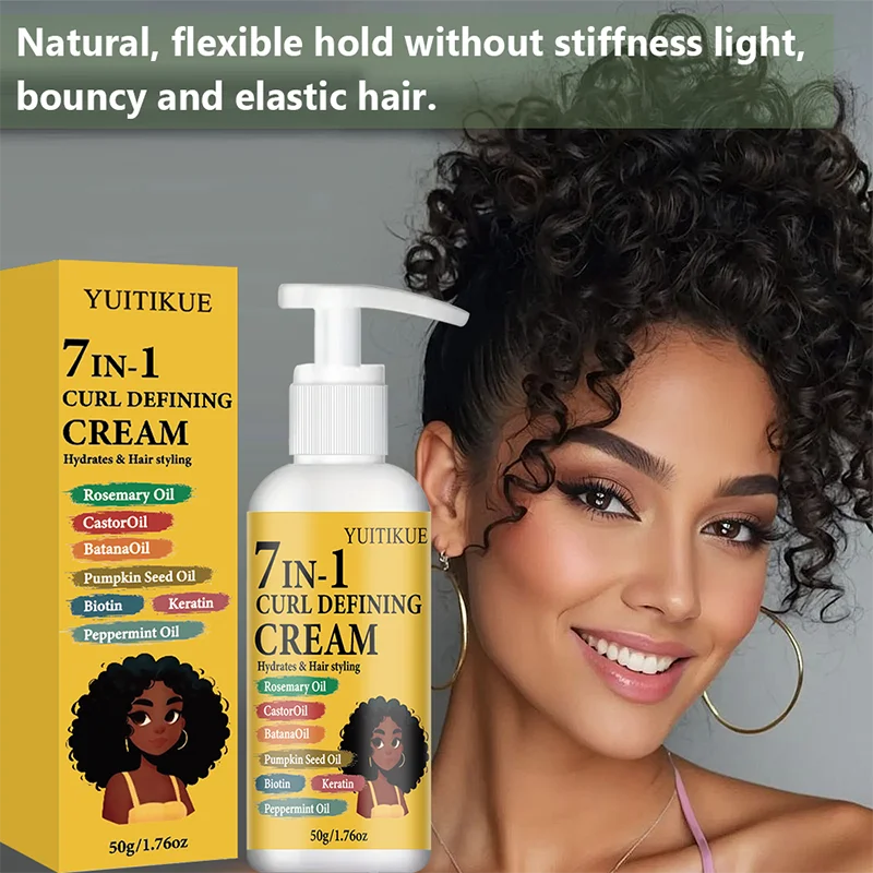 YUITIKUE 7-in-1 Curl Defining Cream with Rosemary Oil Castor Oil Hydrating Hair Styling Cream for Curly Hair 50g Peaceful Pleasures Health and Wellness