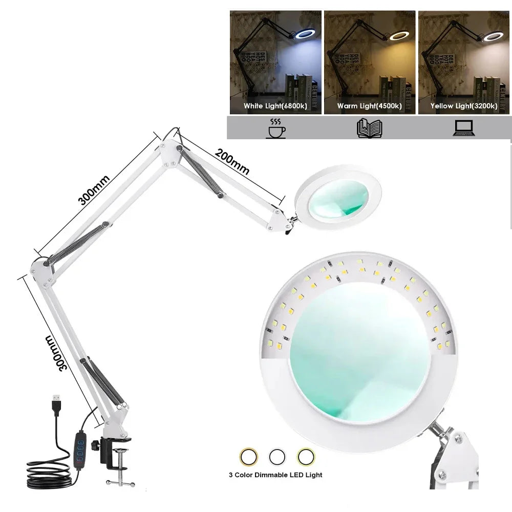 72LED 8X/10X NEW Illuminated Magnifier USB 3 Colors LED Magnifying Glass for Soldering Iron Repair/Table Lamp/Skincare Beauty Peaceful Pleasures Health and Wellness 3-segment White