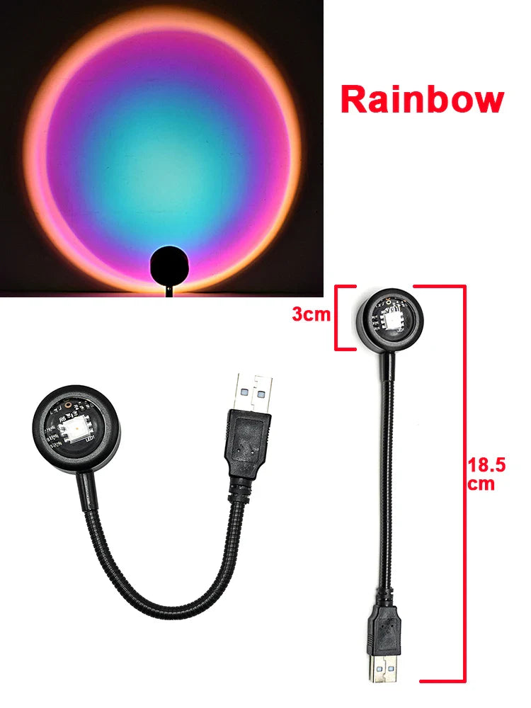 USB LED Sunset Lamp – RGB Night Light Projector for Bedroom