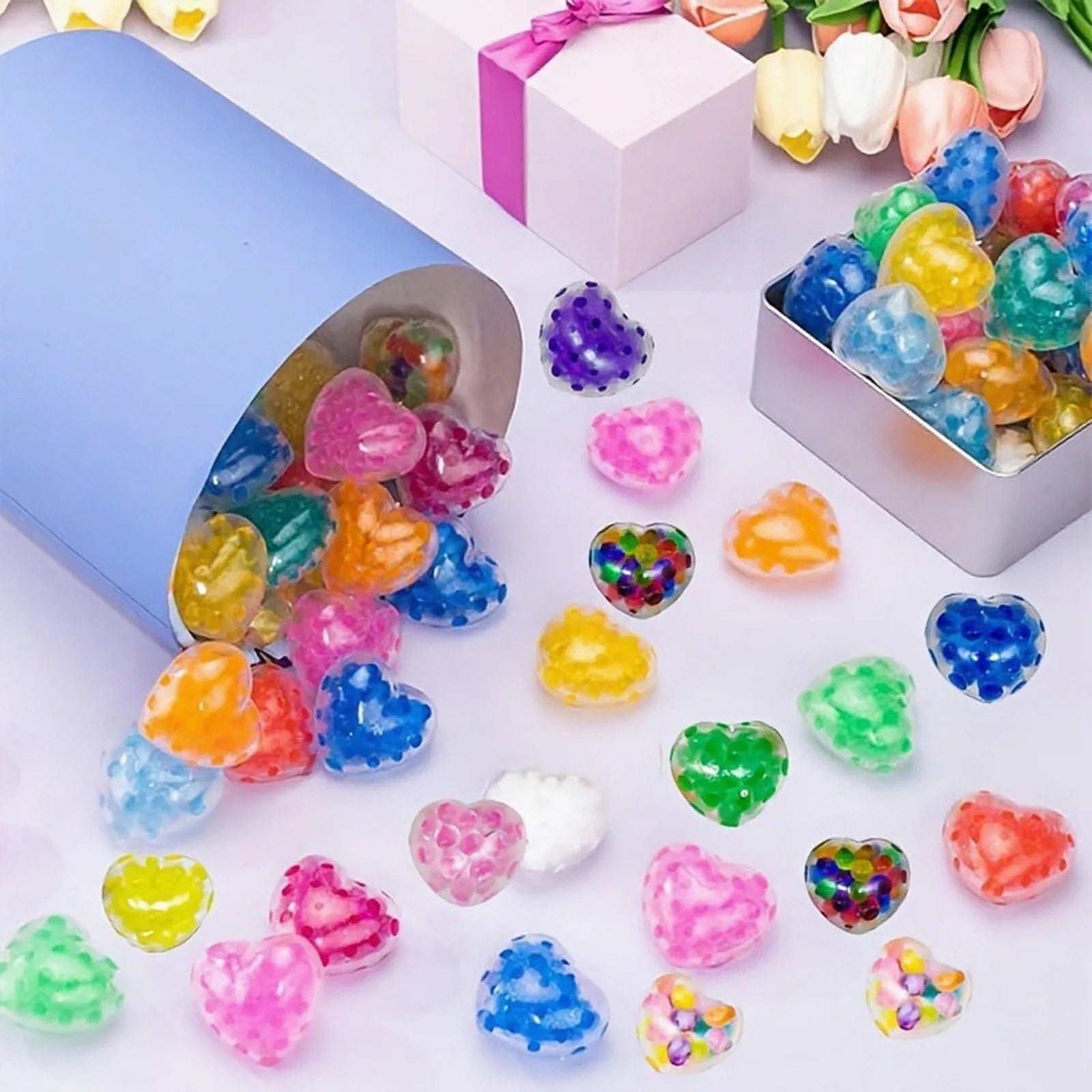 Heart Beads Squishy Love Shape Mochi Squishy Squeeze Pinch Stress Relief Toys Stress Ball Valentine's Day Lover Gift Bag Peaceful Pleasures Health and Wellness