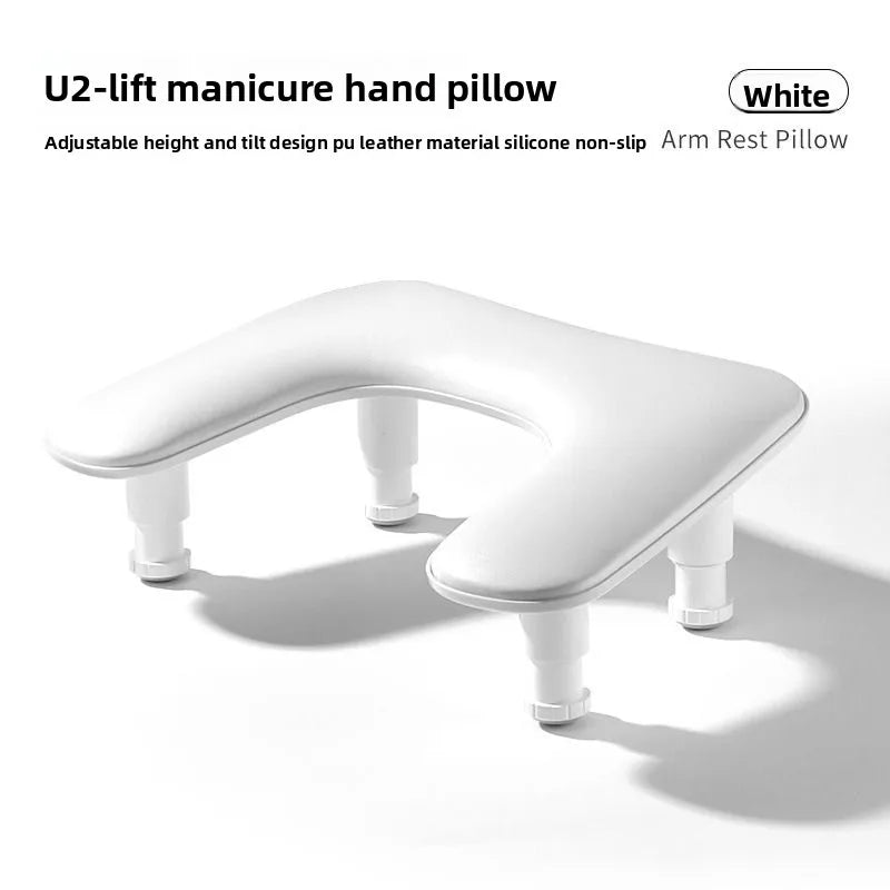 U2 U-shaped Liftable Adjustable Nail Art Hand Pillow PU Leather Detachable Stand Tilt Design Hand Pillow Nail Pad Manicure Table Peaceful Pleasures Health and Wellness WHITE