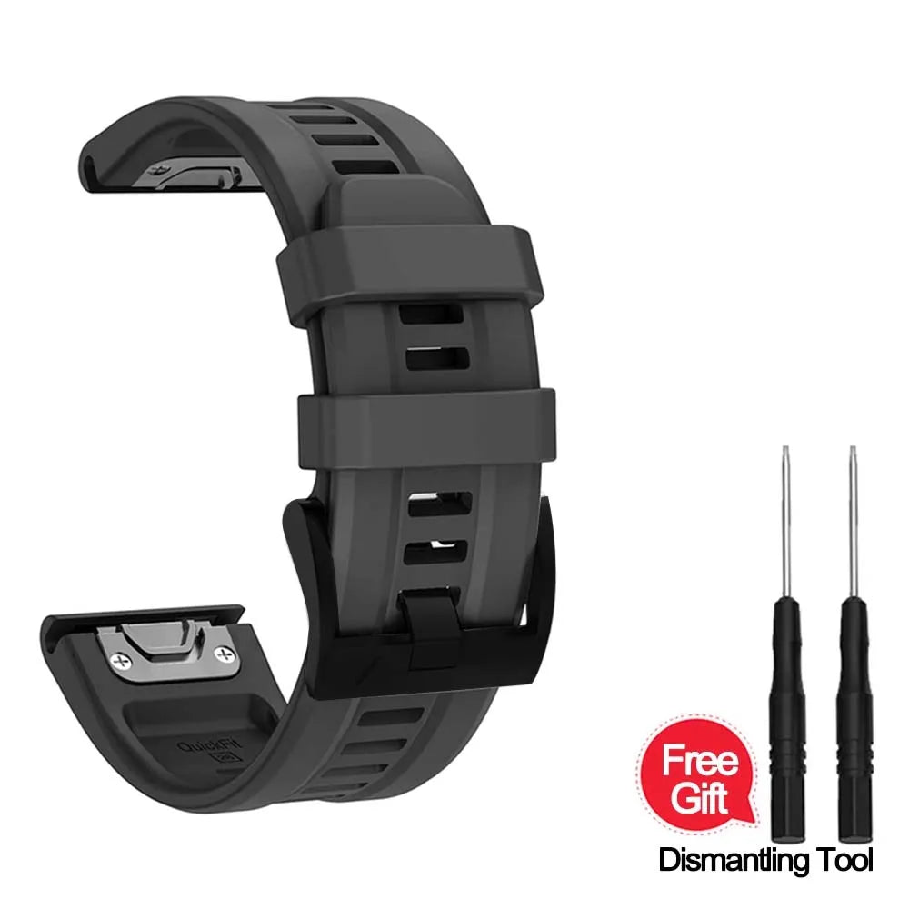 Silicone Quick Release Band for Garmin Fenix 7/5/6X | 22–26mm Peaceful Pleasures Health and Wellness Black 22mm