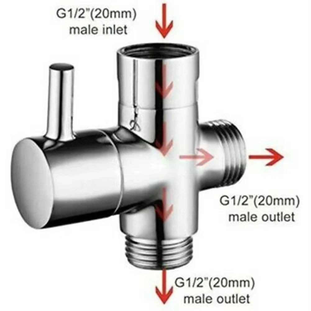 G1/2" 3-Way Brass Shower Diverter Valve T-Adapter | Chrome