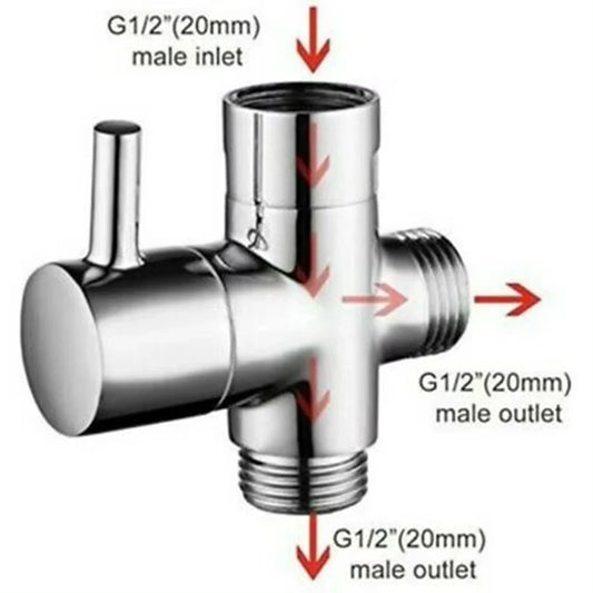 G1/2" 3-Way Brass Shower Diverter Valve T-Adapter | Chrome Shower Diverter Valve Peaceful Pleasures Health and Wellness