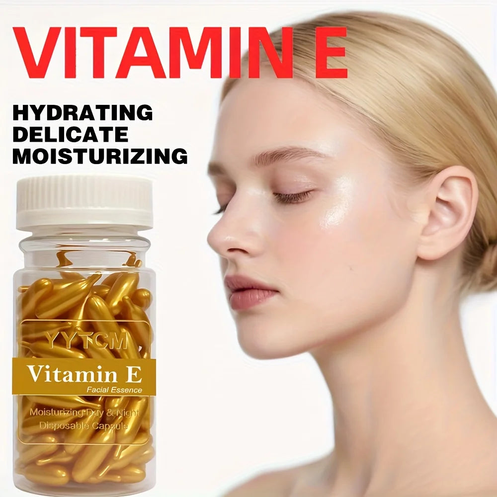 Vitamin E Serum Capsules, Single-Use Essence Capsules, Hydrating and Moisturizing Facial Skin 90 Capsules/Bottle - 1 Bottle Peaceful Pleasures Health and Wellness