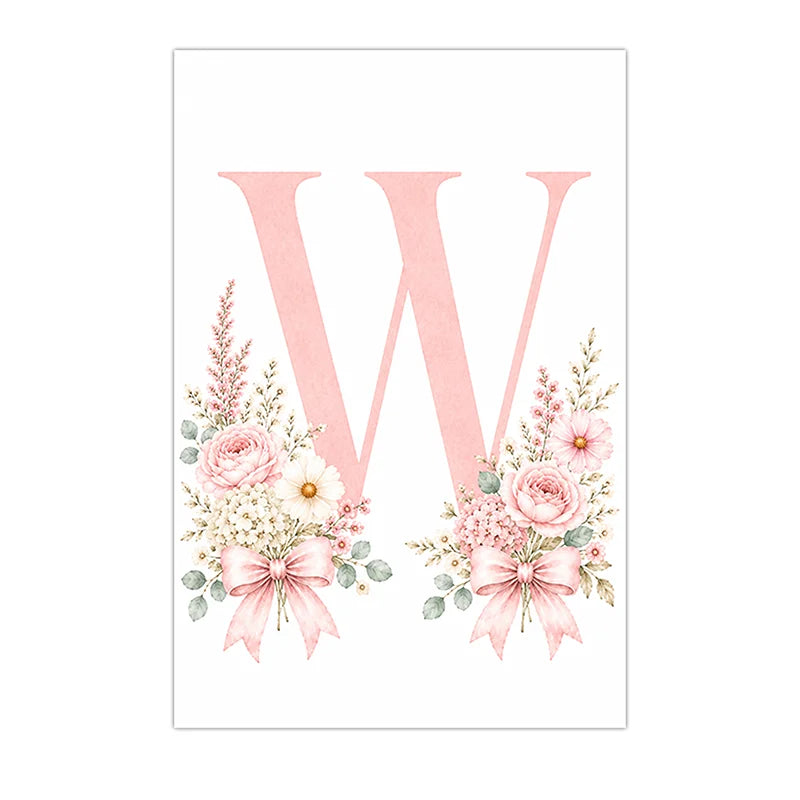 Floral Alphabet Wall Art Custom Letter Canvas Painting Pink Flower Poster Print Nursery Wall Decor Peaceful Pleasures Health and Wellness W 21X30cm No Frame China Mainland
