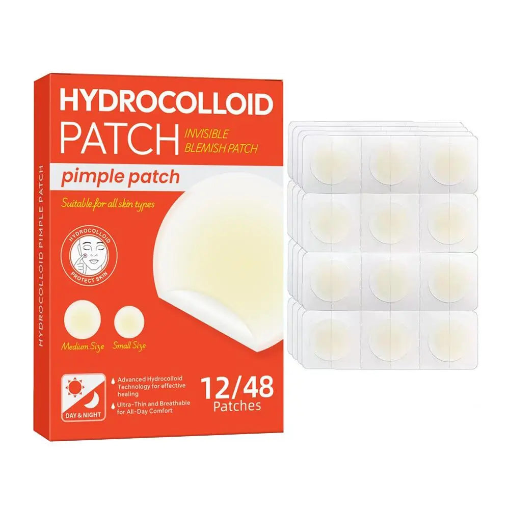Hydrocolloid Acne Patches with Hyaluronic Acid – 12 or 48 Pack