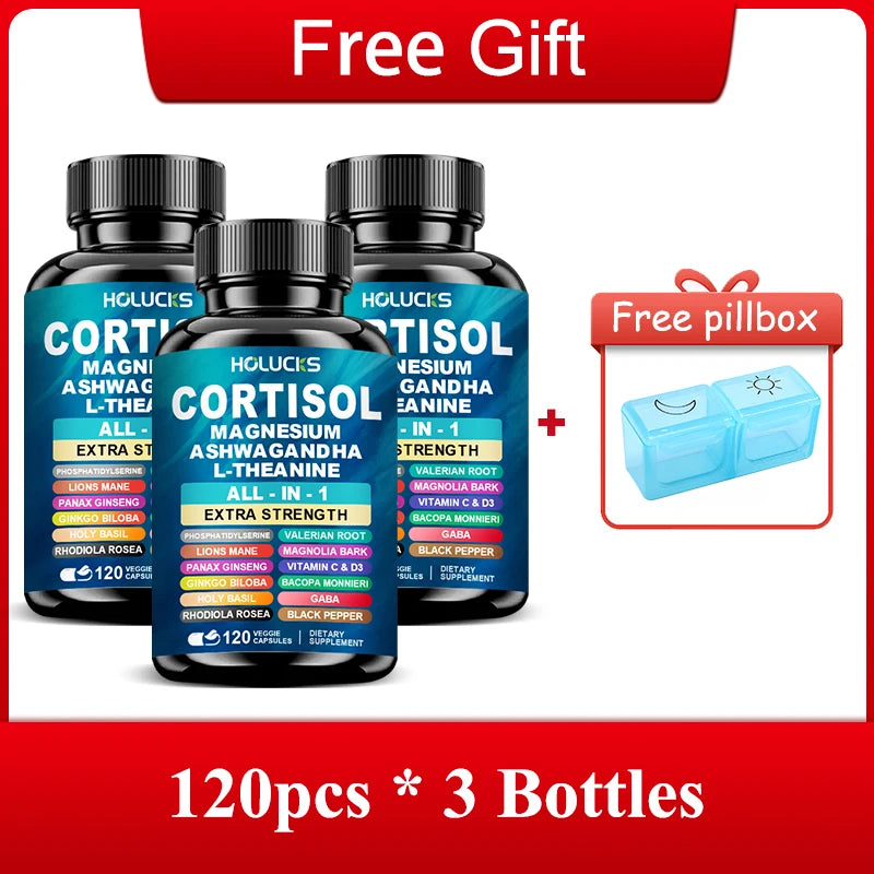 High Absorption Cortisol Capsules, with Vitamin D3, Support Stress Management & Mood, Anxiety Relief & Sleep Quality, Vegan Peaceful Pleasures Health and Wellness 120pcs-3 Bottles
