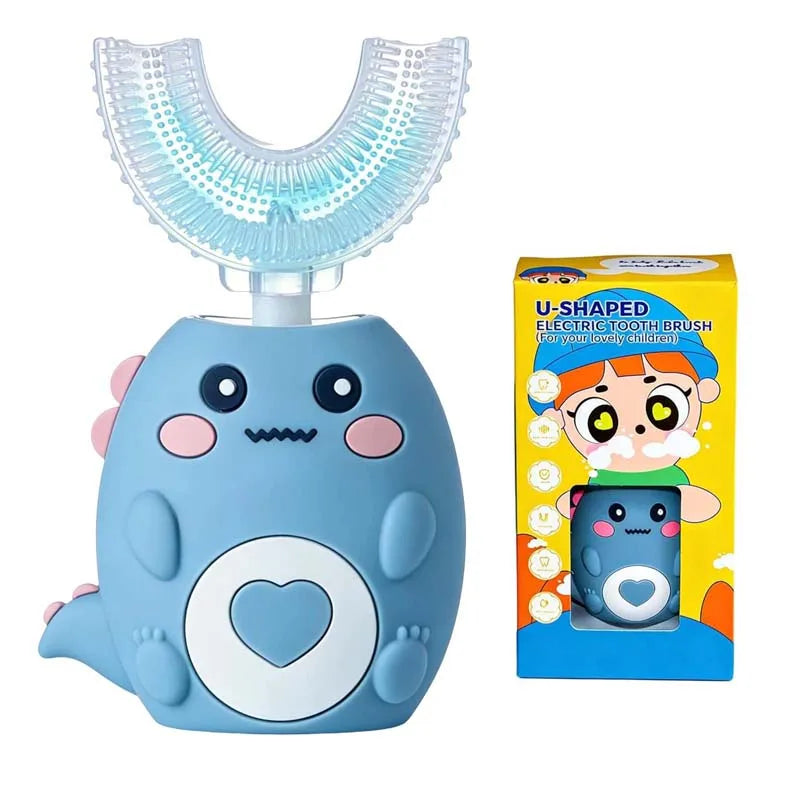 Children U Shape Replacement Oral Care Cleaning Brush Rechargeable Kids Tooth Cleaner U Shape Toothbrush Peaceful Pleasures Health and Wellness Blue