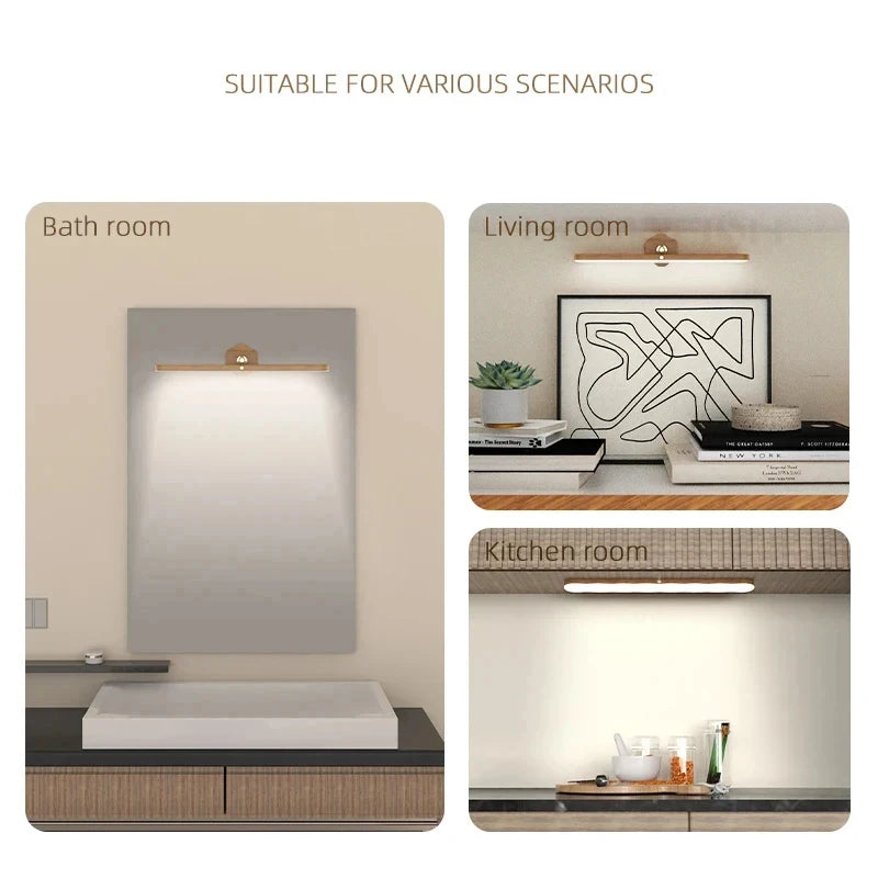 Wooden LED Night Light Mirror Front Fill Light Portable Rechargeable Magnetic Wall Lamp For Bedroom Bedside Lamp Touch switch Peaceful Pleasures Health and Wellness