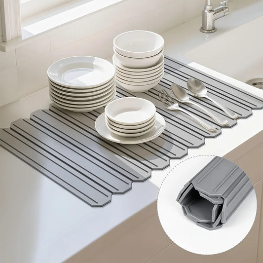 Silicone Dish Drying Mat for Kitchen Countertop-Foldable & Trimmable Heat Resistant Non-Slip Sink Mat 23.62"x15.74", for Dishes Peaceful Pleasures Health and Wellness