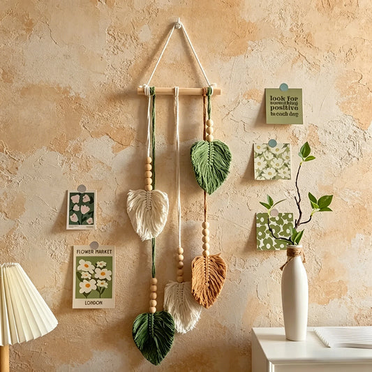 Handmade Macramé Woven Leaf Wall Hanging | Boho Tapestry Decor Macramé Wall Hanging Peaceful Pleasures Health and Wellness