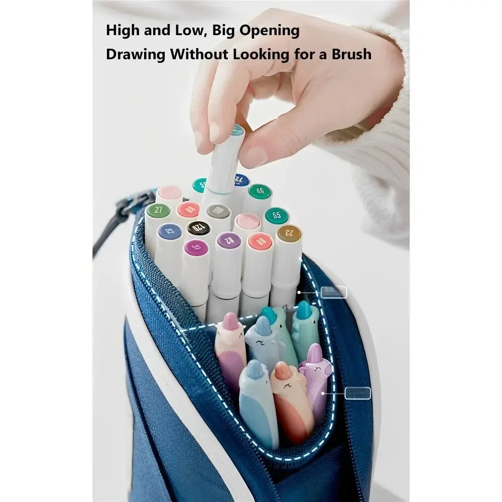 New Fashion 2-in-1 Standing Pencil Case Portable Vertical Student Pen Holder Retractable Pencil Bag Desk Supplies Holders Peaceful Pleasures Health and Wellness